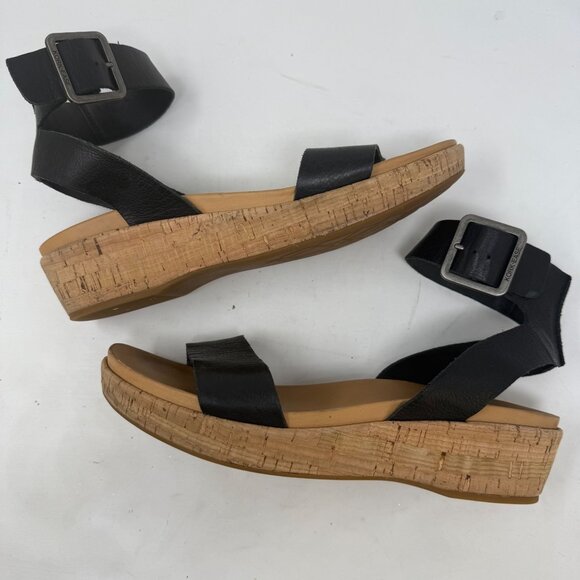 Kork-Ease Womens Black Leather Cork Sole Ankle Strap Sandals Size 39 US 8.5 - Picture 1 of 9